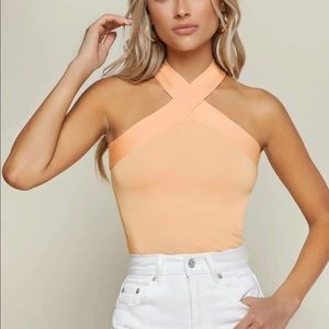 SHEIN BAE Form-Fitting Crisscross Halter Top